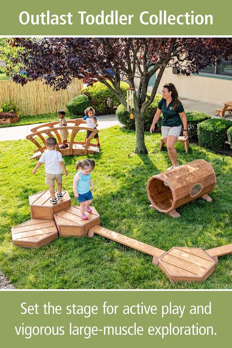 Create an ideal outdoor play space for active infants and young toddlers with our Outlast Toddler Collection. Toddler Outdoor Play Area, Toddler Outdoor Play, Outdoor Bridges, Outdoor Kids Play Area, Preschool Playground, Toddler Playground, Outdoor Play Space, Outdoor Learning Spaces, Toddler Climbing