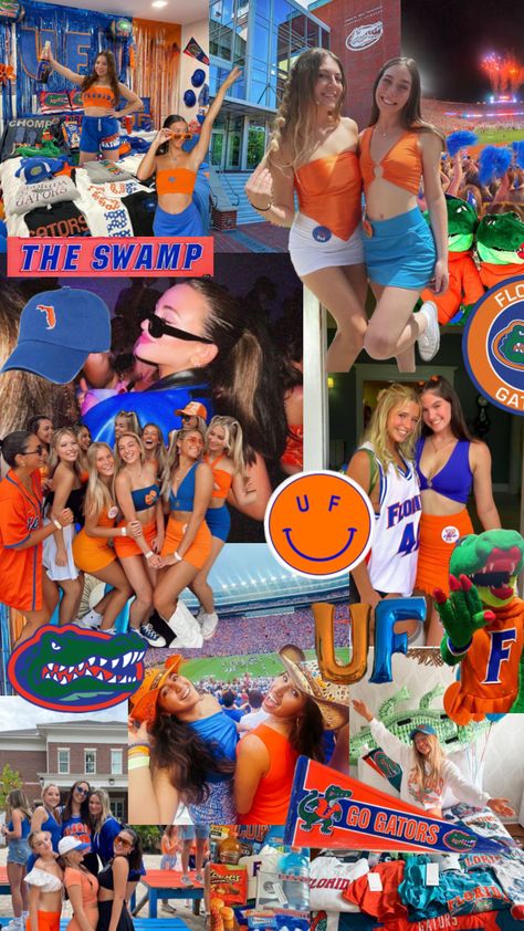 #uf #universityofflorida #gators #college #university #collegeaesthetic #florida #vibes #orange #blue #gogators #swamp 🐊 Florida Vibes, University Inspiration, College Gameday Outfits, College Vision Board, College Cheer, Colleges In Florida, College Aesthetic, Football Game Outfit, Dream College