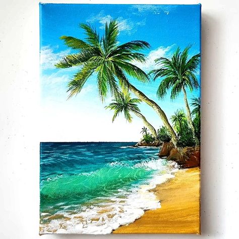 Sea Beach Painting Acrylic, Sea Paintings On Canvas, Beach Painting Acrylic, Seascape Acrylic Painting, Art Of Painting, Drawing Arts, Artwork Acrylic, Painting Beach, Small Canvas Paintings