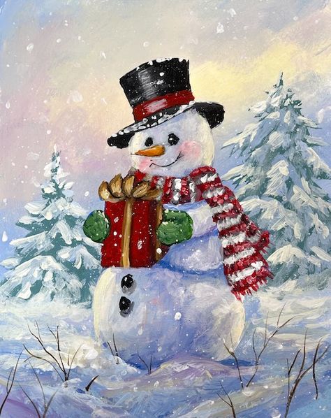 Keep It Colourful with Jesse Robertson Snowmen Paintings On Canvas, Learn Acrylic Painting, Santa Paintings, Frosty The Snowman, Sweet Smile, Snowman Painting, Holiday Painting, Learn How To Paint, Muse Art