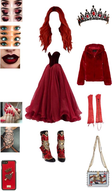 Decendents Inspired Outfits, Diy Red Descendants Costume, Decendants Red Outfit, Red Descendants Outfits, Descendants Rise Of Red Costume Diy, Queen Of Hearts Descendants Outfit, Princess Red Descendants Outfit, Descendants Inspired Outfits, Queen Of Hearts Inspired Outfits