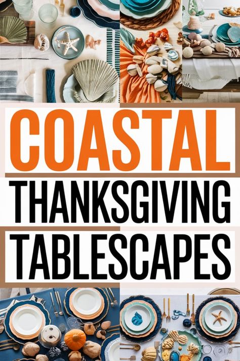 🌊 Bring the beach to your holiday table with coastal Thanksgiving tablescapes! 🐚 Combine nautical elements with autumn decor for a seaside twist. 🦃 Use sea-inspired colors, shells, driftwood, and marine accents to create a unique dining experience. 🍁 Enjoy a Thanksgiving that captures the essence of the coast with these ocean-inspired table ideas! Coastal Table Setting Ideas, Nautical Tablescapes, Coastal Thanksgiving, Nautical Elements, Thanksgiving Tablescape, Table Decor Ideas, Tablescape Ideas, Thanksgiving Tablescapes, Thanksgiving Celebration