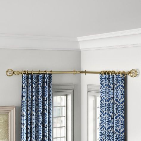 Darby Home Co Caden Corner Window Single Curtain Rod & Hardware Set & Reviews | Wayfair Curtains To Go, Corner Window Curtains, Corner Window Treatments, Corner Curtain Rod, Corner Curtains, Bay Window Curtain Rod, Homemade Curtains, Kitchen Window Curtains, Curtain Rod Hardware