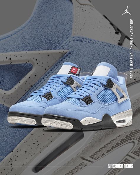 Jordan 4 University Blue, Retro 4, Blue Poster, Retro Blue, Jordan 4 Retro, Air Jordan 4, Air Jordan 4 Retro, University Blue, Nike Huarache