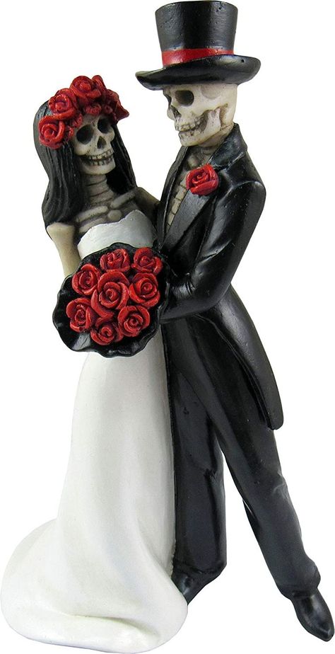 This exquisitely sculpted and hand-painted cake toppers figurine features a beautiful bride and groom skeleton couple. A beautiful and unique wedding cake topper perfect for a Halloween themed wedding decorations. It is an artistic design meticulously sculpted and hand-painted to capture every exceptional detail. Fit for gothic, day of the Dead, dia de los muertos, Halloween wedding theme. Dance Skeleton, Halloween Wedding Cake, Skull Wedding Cakes, Skeleton Wedding, Gothic Wedding Cake, Halloween Wedding Cakes, Couple Cake, Halloween Bride, Bride And Groom Cake