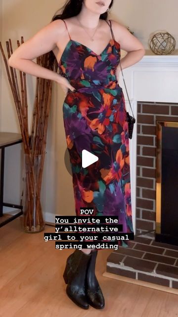 POV: You invite the y'allternative girl to your casual spring wedding - lnk in bio for LTK Alt Wedding Guest Outfit, Wedding Guest Floral Dress, Casual Spring Wedding, Floral Dress Wedding, Dress Cowboy Boots, Floral Dress Wedding Guest, Asos Wedding, Wedding Spring, Alt Girl