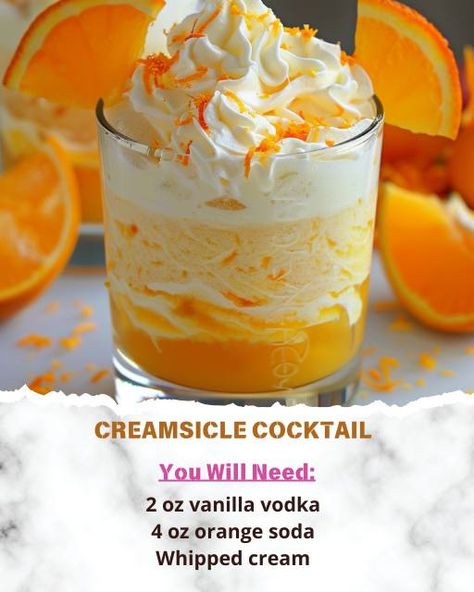 Karla's Recipes | the Orange Creamsicle cocktail | Facebook Sweet Cocktail Recipes, Orange Creamsicle Cocktail, Creamsicle Cocktail, Vodka Orange, Orange Juice And Vodka, Orange Vodka, Starbucks Diy, Yummy Alcoholic Drinks, Sweet Cocktails