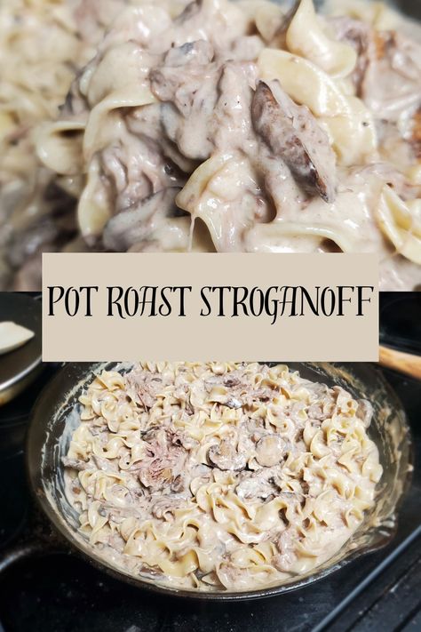 Beef Stroganoff Pot Roast, Stroganoff With Leftover Roast, Mississippi Pot Roast Leftovers, Leftover Pot Roast Beef Stroganoff, Beef Stroganoff Leftover Roast, Leftover Pot Roast Stroganoff, Mississippi Pot Roast Leftover Ideas, Beef Roast Leftover Recipes Ideas, Leftover Roast Beef Stroganoff