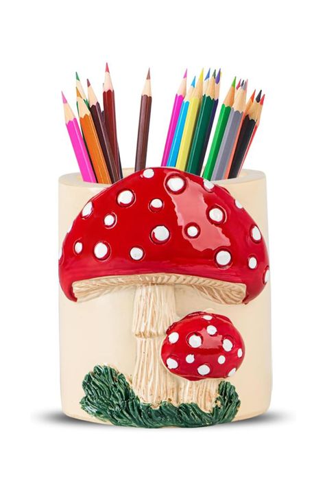 goblincore inspo, fairy home decor, organization ideas, forest aesthetics #moodfinds #goblincore #homedecor #mushrooms #fairycore #affiliate Desk Pencil Holder, Resin Desk, Organizer For Desk, Color Desk, Pencil Holders For Desk, Multipurpose Desk, Fairy Baby Showers, Pen Organizer, Cottage Core Decor