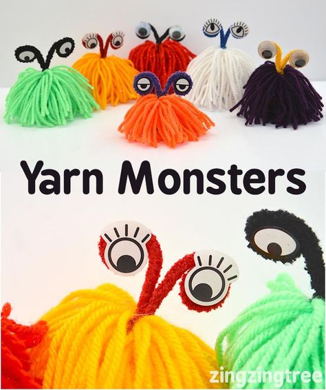 Crafts For Elementary Students, Crafts For Elementary, Yarn Monsters, Yarn Crafts For Kids, Monster Craft, Summer Crafts For Kids, Crafty Kids, Yarn Diy, Fun Craft