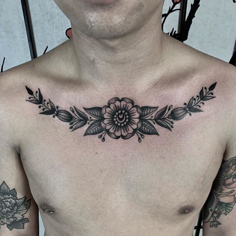 Flower Chest Tattoo Men, Flower Chest Tattoo, Tattoo Layout, Collar Tattoo, Tattoos Inspiration, Chest Piece Tattoos, Chest Tattoo Men, Chest Piece, Ink Ideas