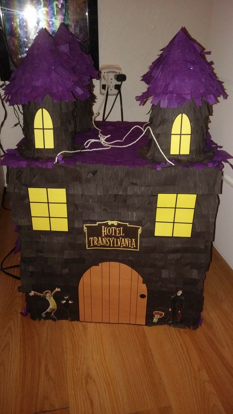 Hotel Transylvania Pinata made from cardboard boxes, crepe paper and plastic plates. And just printed out some characters. Hotel Transylvania Diy Decorations, Hotel Transylvania Birthday Theme, Hotel Transylvania Trunk Or Treat Ideas, Hotel Transylvania Birthday Decorations, Hotel Transylvania Trunk Or Treat, Hotel Transylvania Birthday Party Ideas, Hotel Transylvania Party Ideas, Hotel Transylvania Decorations, Hotel Transylvania Birthday Party