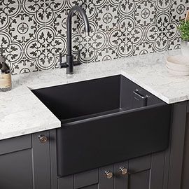 Kitchen Sinks - Buy New Kitchen Sink | Victorian Plumbing Black Sink Kitchen, Ceramic Kitchen Sink, Ceramic Kitchen Sinks, Black Kitchen Sink, Belfast Sink, Black Sink, Ceramic Sinks, Shower Fittings, Rustic Kitchen Design