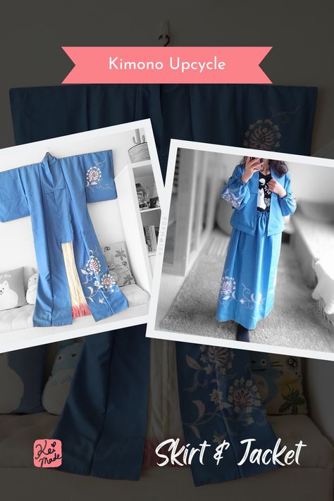 I was going to transform this kimono into a two-piece “nibushiki” kimono for easy wearing, but along the way I decided to turn it into a two-piece suit. Japanese Trends, Baby Lock Sewing Machine, Kimono Pattern, Gathered Skirt, Synthetic Fabric, Lining Fabric, Full Length, Two Piece, Give It To Me