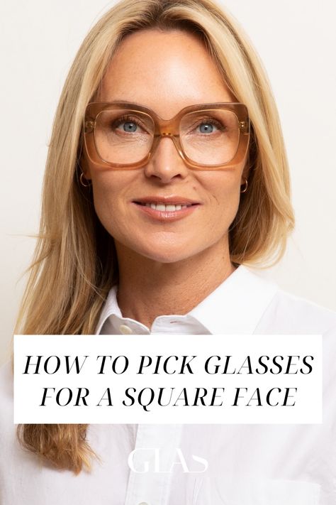 Informational pin about how to pick glasses for your face shape. Features four women with different face shapes and skin tones, wearing different glasses. Best Glasses For Square Face Shape, Glasses Square Face For Women, Square Face Sunglasses For Women, Specs For Square Face Women, Eyeglasses For Square Face Woman, Square Face Eyeglasses, Glasses Frames For Women Square Face, Glasses Frames For Square Face, Best Glasses For Square Face