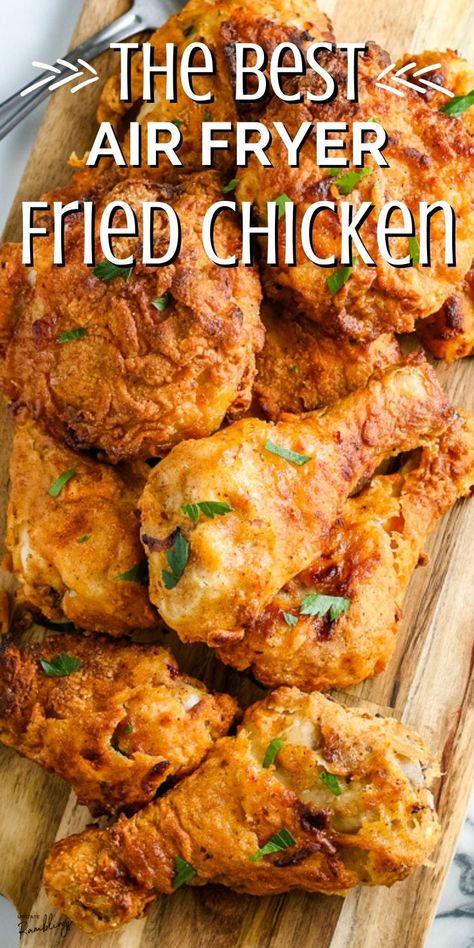 This air fryer fried chicken is delicious, tender and juicy on the inside with a crispy golden brown coating. Using your air fryer means you can enjoy crispy fried chicken at home with less grease and less mess! Best Air Fryer Fried Chicken, Easy Air Fryer Fried Chicken, Air Fryer Recipes Chicken Wings, Air Fryer Fried Chicken, New Air Fryer Recipes, Air Fryer Recipes Snacks, The Best Air Fryer, Best Air Fryer, Air Fried Food