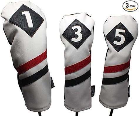 Amazon.com : Majek Retro Golf Headcovers White Red and Black Vintage Leather Style 1 3 5 Driver and Fairway Head Covers Fits 460cc Drivers Classic Look : Sports & Outdoors Retro Golf, Golf Club Headcovers, Golf Headcovers, Golf Club Head Covers, New Era Snapback, Classic Golf, Golf Drivers, Golf Head Covers, Club Fits