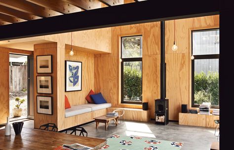 Built In Sofa, Plywood Interior, Homes To Love, Guest Cottage, Cabin Design, House And Home Magazine, Architect Design, Small Living, 인테리어 디자인