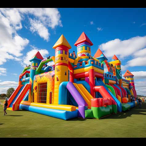 Inflatable Bouncy House, Giant Bounce House, Bouncy House Water Slides, Play Grounds For Kids, Bouncy House Aesthetic, Small Bounce House, Bouncing House, Giant Slip And Slide, Big Bounce House