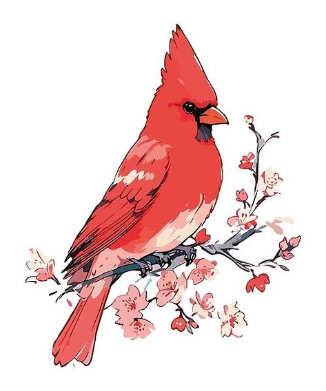 Capture the beauty of nature with our vivid red cardinal perched gracefully on a blossoming branch. A stunning addition to your wildlife art collection! Drawing Of A Cardinal, Cardinal Bird Illustration, Red Cardinal Drawing, Cardinal Drawings, Cardinal Illustration, Cardinal Drawing, Cardinal Birds Art, Cardinal Art, Birds Art