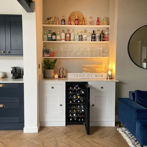 Alcove Bar, Alcove Storage, Homemade Bar, Inside Bar, Shelf Inspiration, Large Open Plan Kitchens, Home Bar Areas, Diy Home Bar, Craft Gin