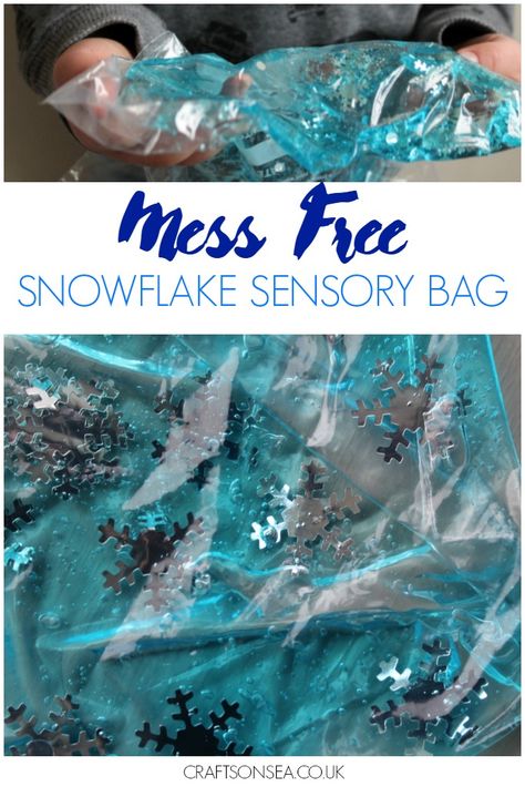 This mess free snowflake sensory bag can be made in two minutes following this easy DIY and can be adapted to make it fun for kids of all ages. Sensory Bag, Sensory Bags, Snowflake Craft, Winter Activities For Kids, Winter Preschool, Winter Crafts For Kids, Baby Sensory, Sensory Activities, Diy Baby