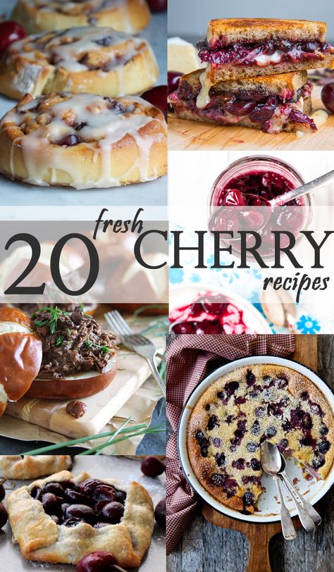 20 Fresh Cherry Recipes.  All of these are soooo good! What To Make With Fresh Cherries, Recipes For Fresh Cherries, Fresh Tart Cherry Recipes, Desserts With Fresh Cherries, Cherry Baked Goods, Cherry Baking Recipes, Cherry Dessert Ideas, What To Make With Cherries, Recipes Using Fresh Cherries