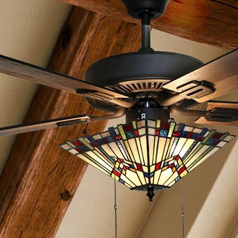 Amazon.com: RIVER OF GOODS 52 Inch Craftsman LED Ceiling Fan with Lights - Tiffany-Style Stained Glass Ceiling Light Fixture - Elegant Chandelier Fans with Lights and Remote : Home & Kitchen Stained Glass Ceiling Fan, Craftsman Ceiling Fans, Craftsman Ceiling, Stained Glass Ceiling, Ceiling Fan Light Fixtures, Fan Light Fixtures, Chandelier Ceiling Fan, Ceiling Fan With Lights, Chandelier Fan