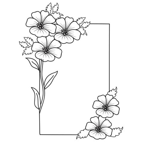 Set of different flower line on white background. Flowers drawing with line-art on white backgrounds. Out Line Drawing Images, Border Design With Flowers, Line Art Flower Drawings, Diy Scrunches, Borders And Frames Flowers, Border Flower Designs Drawing, Copy Decoration Ideas, Floral Border Drawing, Floral Border Design Drawing