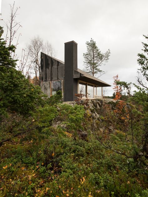 Concrete Cabin, Wood And Concrete, Nature Architecture, Glass Facades, Trondheim, Small Cabin, Cabin In The Woods, River House, Modern Cabin