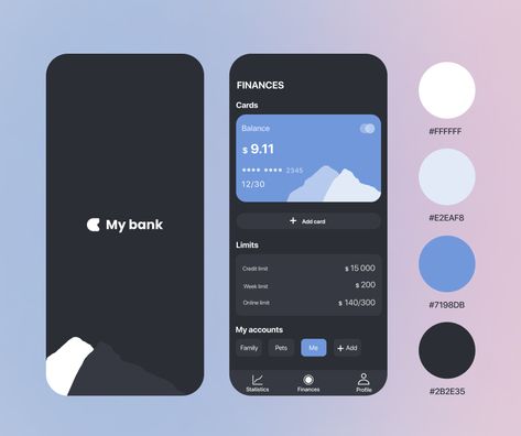 mobile finance app concept & color palette App Color Palette, Ui Color Palette, Design System Ui, Web Design Color, Ui Color, App Concept, Finance App, Design System, Mobile Ui