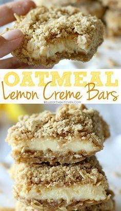 Tart, yet sweet lemon bars with an oatmeal streusel crust and topping. SO good! Lemon Oatmeal, Lemon Creme, Oatmeal Toppings, Staff Meeting, Party Furniture, Meeting Ideas, Delicious Sweets, Yankee Candles, 31 Bags