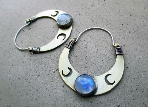 Lunar Hoops with Blue Moonstone by Silvia Peluso Artemis Symbol, Lunar Goddess, Goddess Artemis, Goddess Moon, Artemis Goddess, Unique Hoop Earrings, Boho Hoop Earrings, Moon Blue, Triple Goddess