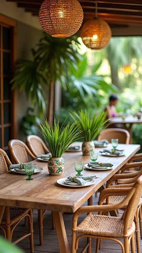 Discover tropical patio decor that’s both vibrant and calming 🌞🌴. Perfect for an inviting outdoor retreat! Patio Greenery Ideas, Tropical Patio Ideas, Tropical Outdoor Patio, Tropical House Decor, Tropical Chic Decor, Caribbean Decor, Office Space Inspiration, Tropical Patio, Tropical Outdoor