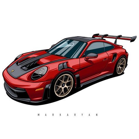 Porsche Car, Car Designs, Car Art Drawing, Cars Illustration, Car Paint, Car Illustration Art, Porsche Art, Porsche 992 Gt3 Rs Drawing, Porsche Gt3 Rs Drawing