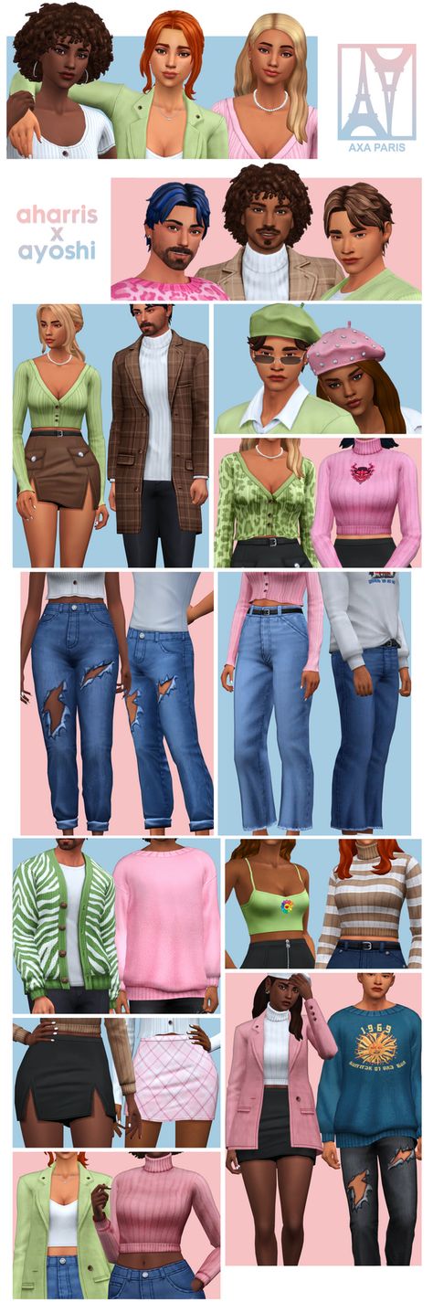 AxA Paris | 50+ CAS Items | Early Access | aharris00britney on Patreon Clothes For Sims 4 Cc, Sims 4 Maxis Match Clothes, Sims 4 Maxis Match Hair, Maxis Match Clothes, Maxis Match Hair, Sims 4 Pack, Mm Paris, Clothes Cc, Sims Clothes