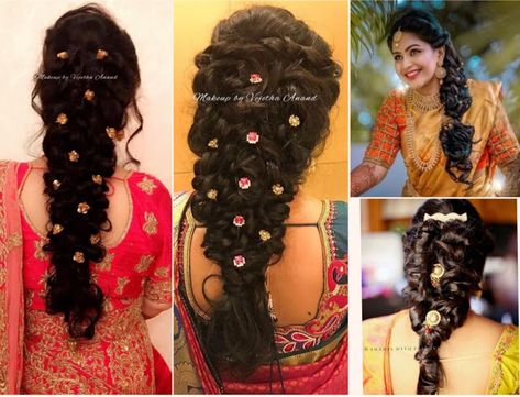 Doubled Fish-bone plait hairstyle Bridal Hairstyles For Engagement, Bridal Hairstyles For Reception, Bun Bridal Hairstyles, Bridal Hairstyles For Wedding, Hairstyles For Reception, Hairstyles For Engagement, Bridal Hairstyle For Reception, Pelli Poola Jada, Twisted Braids