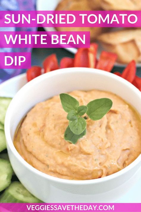 Tomato White Bean, Vegan Dip Recipes, Sundried Tomato Dip, Vegan Bean, Easter Food Appetizers, White Bean Dip, Garlic Recipe, Tomato Dip, Vegan Dip