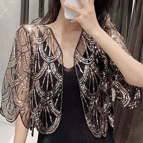 Women Jacket 2021 V-neck Short Cardigan Women Little Shawl Cape Summer Short Sleeve Sequins Hollow Lace Dress Shawl Jackets D493 _ - AliExpress Mobile Dress Shawl, Cheap Jacket, Dress With Shawl, Bridal Dress Fashion, Half Sleeve Shirts, Cape Jacket, Short Cardigan, Women Jacket, Sleeves Clothing