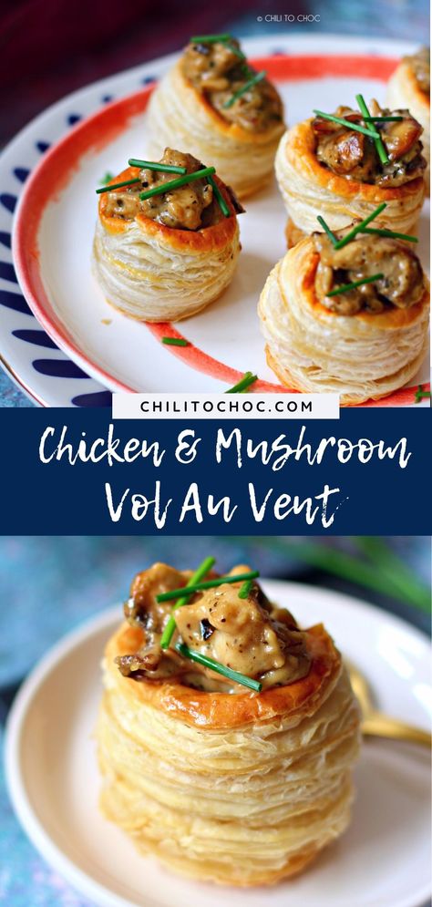 Chicken Vol Au Vent Recipe, Mushroom Vol Au Vent, Mushroom Filling, French Appetizers, Savory Puff Pastry, Puff Pastry Shells, Easter Food Appetizers, Chicken And Mushroom, Puff Pastry Tart