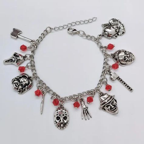 1pc Halloween Scary Charm Bracelet Scary Cosplay Costume Artificial Jewelry Collection Horror Ghost Artificial Jewelry Gift For Movie Fans - Clothing, Shoes & Jewelry - Temu Chucky Face, Saw Horror, Gothic Necklaces, Halloween Charm Bracelet, Harley Davidson Jewelry, Captain Spaulding, Temu Finds, Losers Club, Halloween Charms