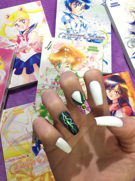 Sailor Jupiter Nails, Sailor Mars Nails, Long Acrylic, Sailor Jupiter, Sailor Mars, Elegant Nails, Nail Arts, Long Acrylic Nails, Acrylic Nail Designs