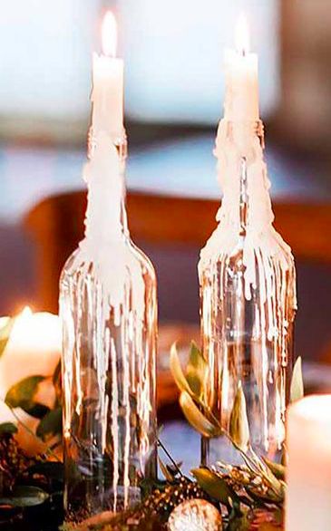 Candles In Wine Bottles Wedding, Wine Bottle Candle Holders Wedding, Taper Candle Wine Bottle, Candle Wax Dripping Wine Bottles, Wedding Wine Bottle Candle Holders, Tall Pillar Candles, 24 Birthday, Wine Bottle Table, Iron Candle Holders