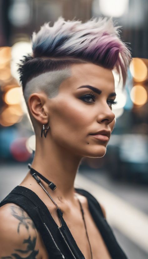 24+ Mohawk Hairstyles For Women Short Hair » Hairstylester Short Mohawk Hairstyles For Women, Short Mohawk Hairstyles, Ladies Short Haircuts, Hairstyle Mohawk, Punk Poses, Edgy Updo, Short Hair Mohawk, Female Mohawk, Mohawk Hairstyles For Women