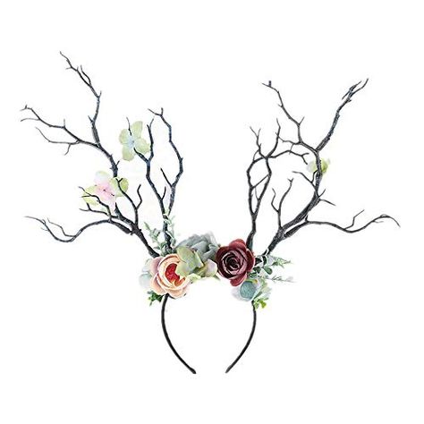 XIDAJIE Deer Antler Flower Crown Headbands Halloween Chritmas Long Antler Flower Branches Headband Props Horns Headpieces Hair Band Photo Shoot Forest Goddess Headdress Headwear, Navy Christmas Headdress, Antler Flower, Deer Headband, Deer Antlers Headband, Deer Ears, Xmas Costumes, Flower Hair Band, Antler Headband, Horn Headband