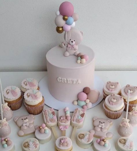 Teddy Bear Cupcakes, Baby Birthday Party Theme, Bear Cupcakes, Baby Shower Menu, Baby First Birthday Cake, Teddy Bear Cakes, Baby Shower Theme Decorations, Diy Baby Shower Decorations, Pink Birthday Cakes