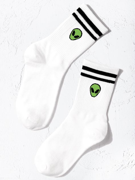 Meia Aesthetic, Cheap Cute Cotton Socks, Grunge Socks, Cheap Trendy One-size Socks, Cheap Cute Green Socks, Ailen Socks, Alien Socks, Space Socks, Alien Patterns