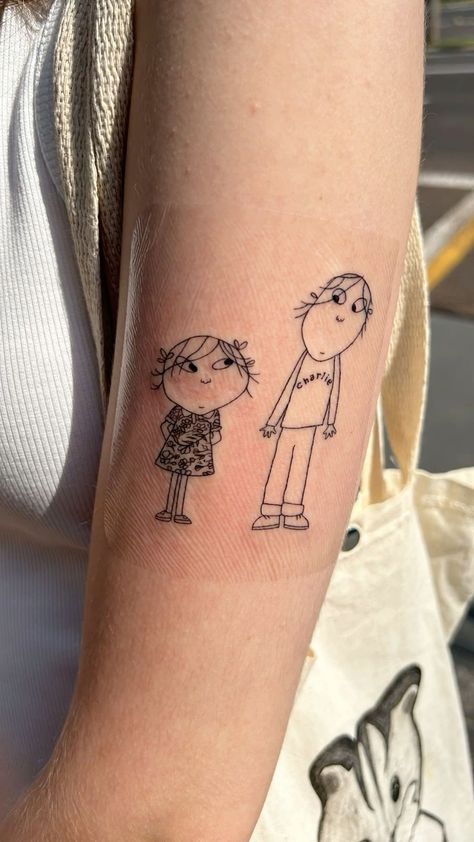 Childhood Memory Tattoo, Groovy Chick Tattoo, Charlie And Lola Tattoo, Max And Ruby Tattoo, Childhood Tattoo Ideas, Childhood Tattoos, Lola Tattoo, The Lovers Tattoo, Charlie And Lola