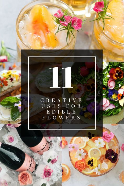 Creative Uses for Edible Flowers Engagement Party Brunch, Courtney Whitmore, Pretty Cake Stands, Floral Drink, Flower Desserts, Edible Flowers Recipes, Simple Cocktail, Icing Recipes, Hosting Ideas