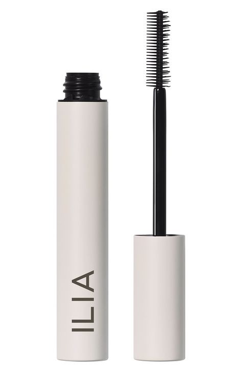 What it is: A natural-looking mascara that will gently thicken, lengthen and coat each lash with rich, glossy color.What it does: A delicate blend of waxes, aloe extract and avocado oil conditions each lash and is especially beneficial to those with sensitive eyes. It is made with 100% natural dye. How to use: On curled lashes, apply a single coat by pushing the brush into the roots and wiggling it up to the top of the lashes. Use the longer bristles of the brush to separate lashes further. Use Mascara Ilia, Ilia Mascara, Mascara Aesthetic, Babe Lash, Clean Beauty Makeup, Mascara Brush, Lengthening Mascara, Eyelash Curler, Eye Mascara